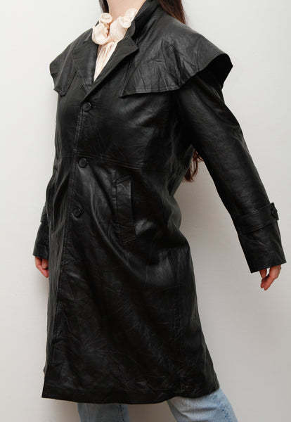Vintage Original 1980's Black Leather Cape Coat