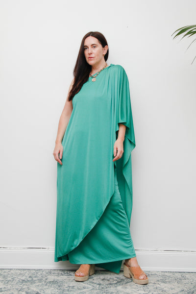 Original 1970s One-Shoulder Grecian Maxi Dress – Flowing Green Elegance