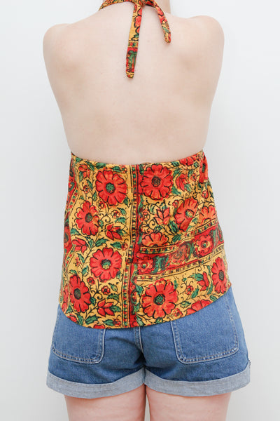 1970's Indian Floral Block Cotton Halter Top Rare