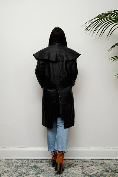 Vintage Original 1980's Black Leather Cape Coat