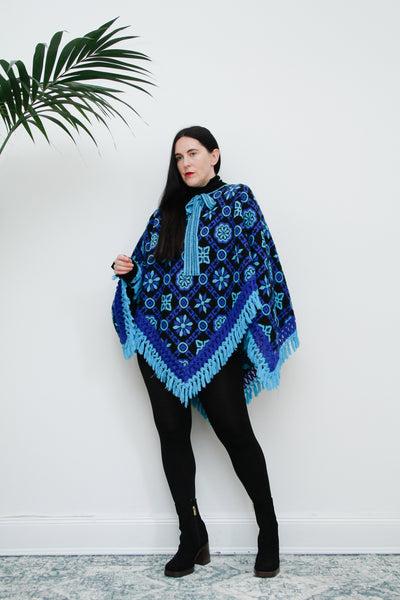 Vintage 1970's Blue Floral Tapestry Gothic Cape