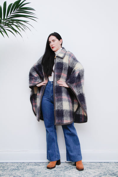 1970's Tartan Mohair Blanket Wool Cape