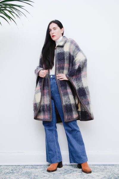 1970's Tartan Mohair Blanket Wool Cape