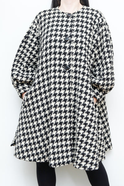 1980's Rare Laura Bigatoni Wool Checked Poet Sleeve Oversize Coat