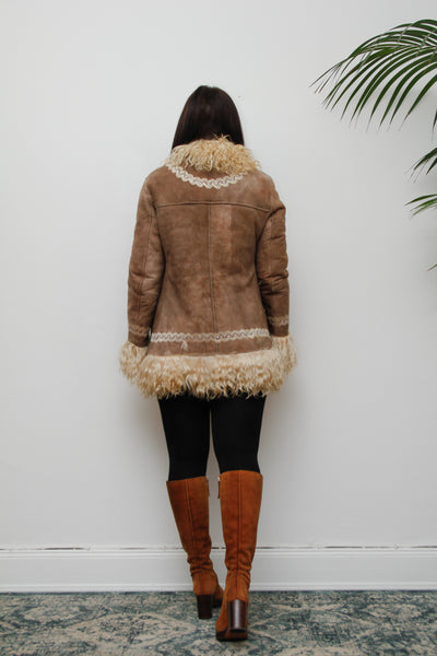 1960's Rare Afghan Hand Embroidered Mongolian Fur Sheepskin