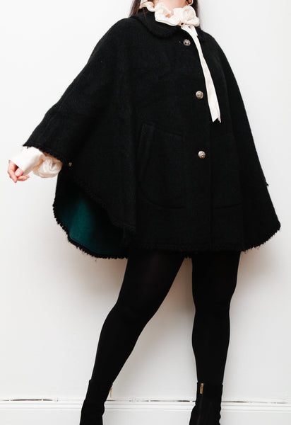 1970's Black Wool Folklore Cape