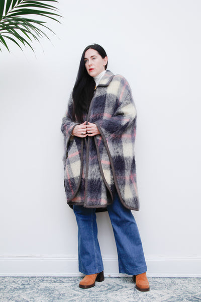 1970's Tartan Mohair Blanket Wool Cape