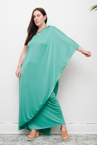 Original 1970s One-Shoulder Grecian Maxi Dress – Flowing Green Elegance