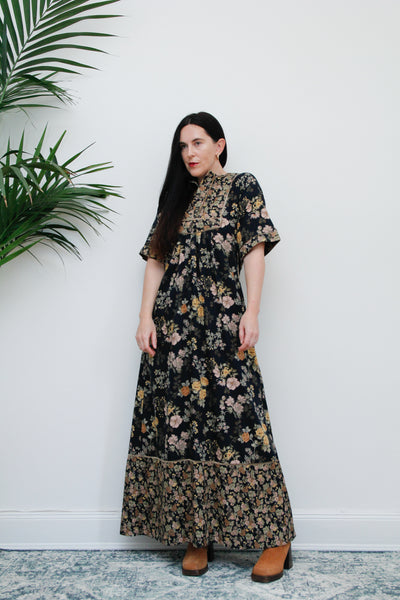 Vintage Floral Kaftan Sleeve Prairie Cotton Maxi