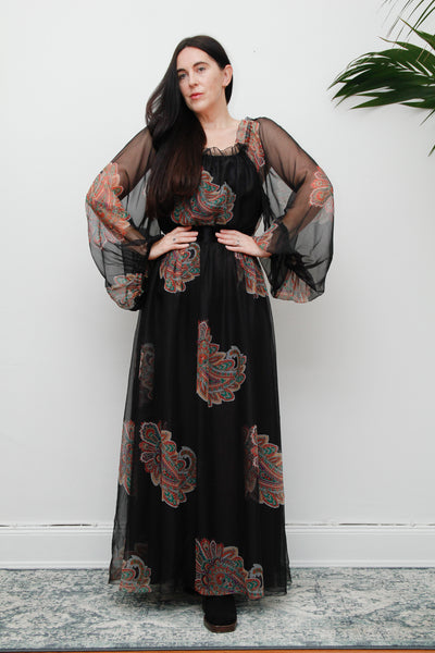 Vintage 1970's Floral Paisley Maxi Dress