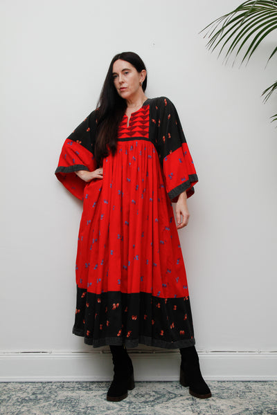 Vintage Afghan Cotton Folklore Kaftan Maxi Dress