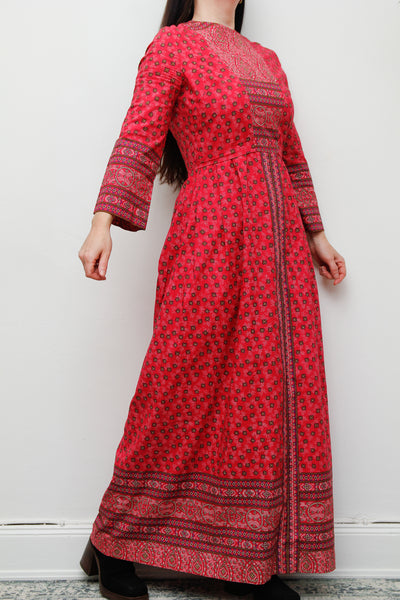 Vintage Pink Indian Cotton Floral Maxi Dress
