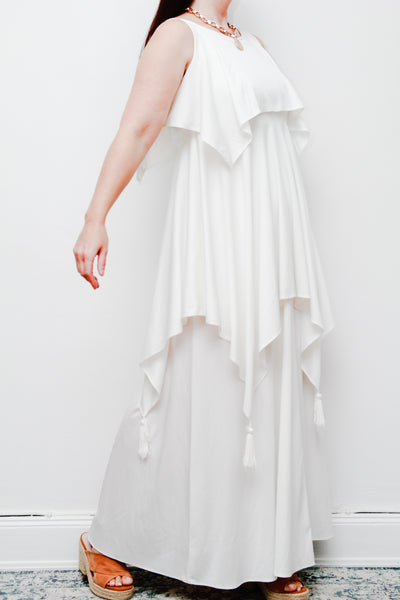 Ethereal 1970s Grecian White Maxi Dress – Vintage John Charles