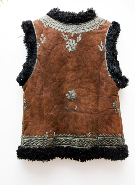 60's 70's Embroidered Sheepskin Gilet Waistcoat