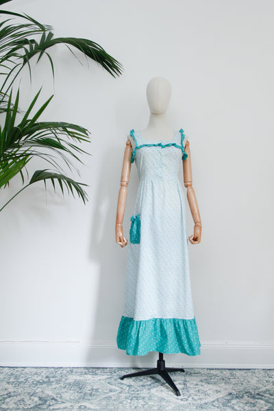 1970's Floral Prairie Cotton Frilly Maxi Dress