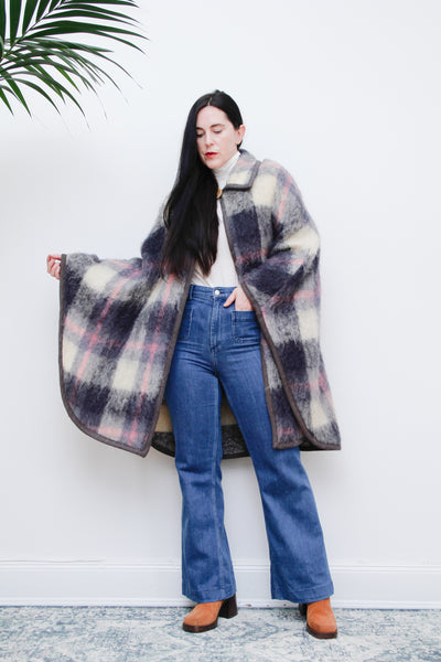 1970's Tartan Mohair Blanket Wool Cape