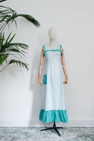 1970's Floral Prairie Cotton Frilly Maxi Dress