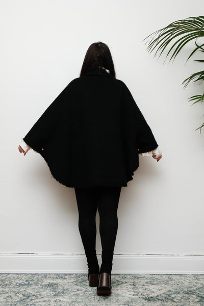 1970's Black Wool Folklore Cape