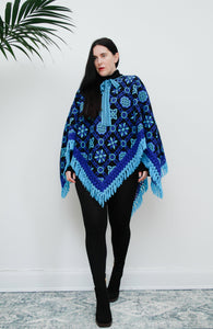Vintage 1970's Blue Floral Tapestry Gothic Cape