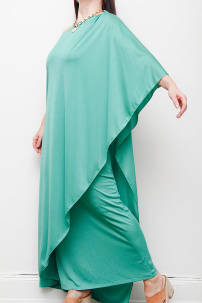 Original 1970s One-Shoulder Grecian Maxi Dress – Flowing Green Elegance