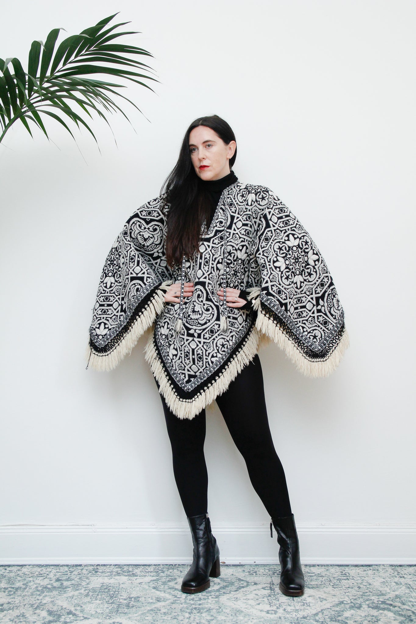 Vintage 1970's Floral Tapestry Gothic Poncho Cape