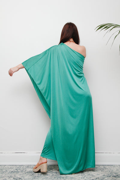 Original 1970s One-Shoulder Grecian Maxi Dress – Flowing Green Elegance