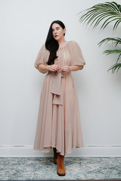 Vintage 1970s Sheer Naked Lace Bishop Dress