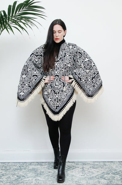 Vintage 1970's Floral Tapestry Gothic Poncho Cape