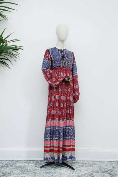 Vintage Indian Cotton Gauze Maxi Dress 1970's Rare