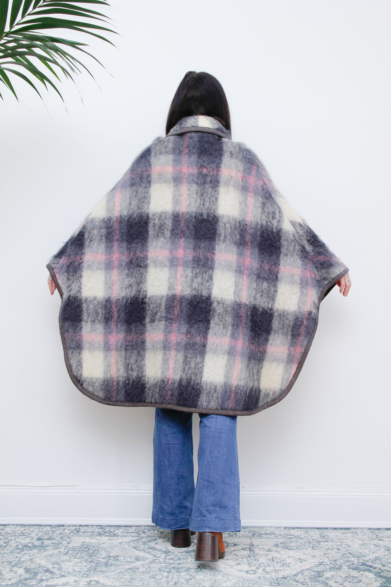 1970's Tartan Mohair Blanket Wool Cape