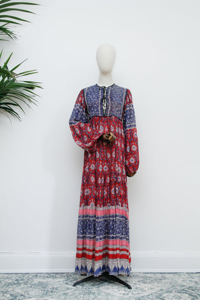Vintage Indian Cotton Gauze Maxi Dress 1970's Rare