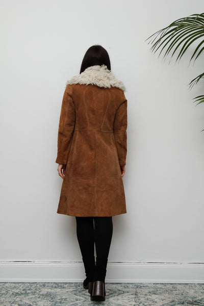 1970's Mongolian Curly Lamb Sheepskin Suede Coat