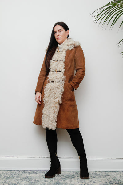 1970's Mongolian Curly Lamb Sheepskin Suede Coat