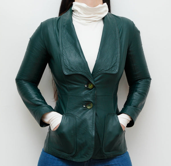 Vintage Original 1970's Green Leather Jacket