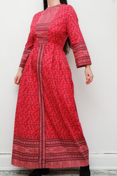 Vintage Pink Indian Cotton Floral Maxi Dress