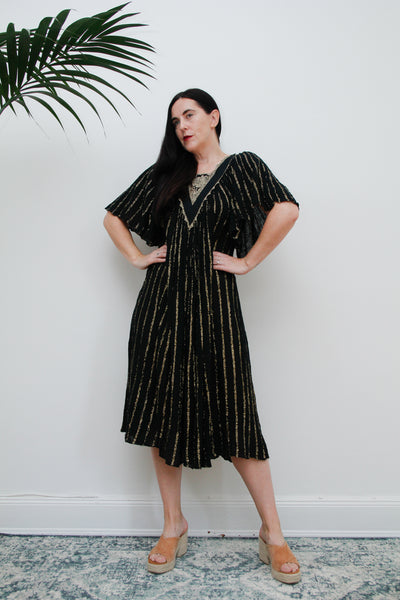 1970's Indian Gauze Crinkle Cotton Smock Dress