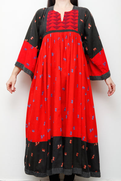 Vintage Afghan Cotton Folklore Kaftan Maxi Dress