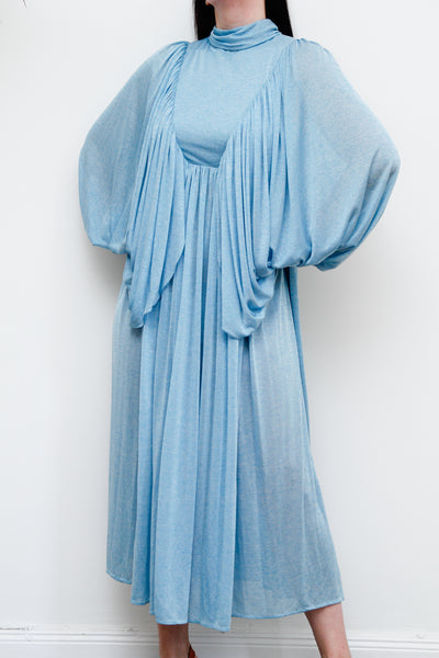 Vintage 1970's Hostess Blue Kaftan Sleeve Maxi Dress