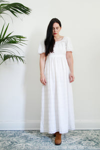 1970's White Cotton Lace Mexican Kaftan Maxi  Dress