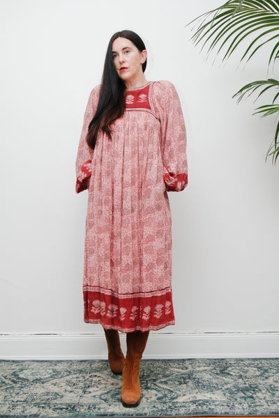 Original Floral Indian Cotton Gauze Smock Dress 1970's