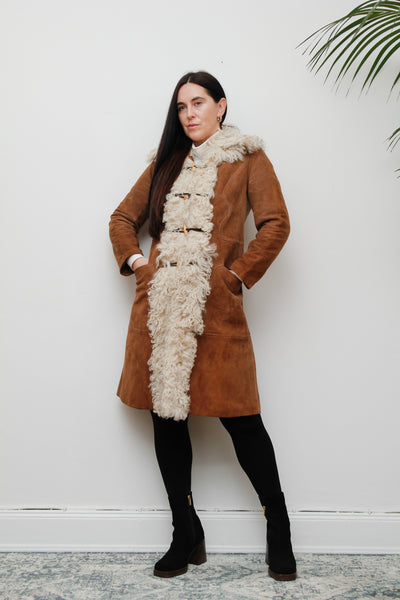 1970's Mongolian Curly Lamb Sheepskin Suede Coat