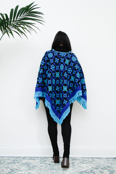 Vintage 1970's Blue Floral Tapestry Gothic Cape