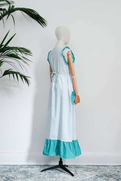 1970's Floral Prairie Cotton Frilly Maxi Dress