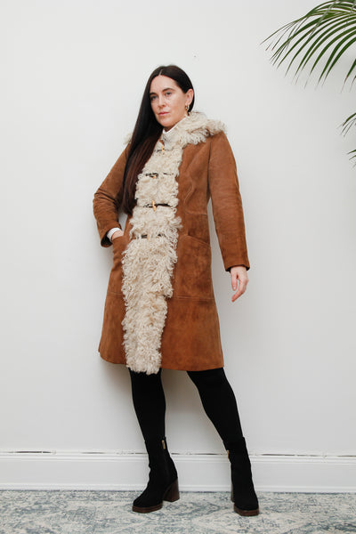 1970's Mongolian Curly Lamb Sheepskin Suede Coat