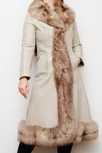 Vintage Leather Fox Fur Princess Coat