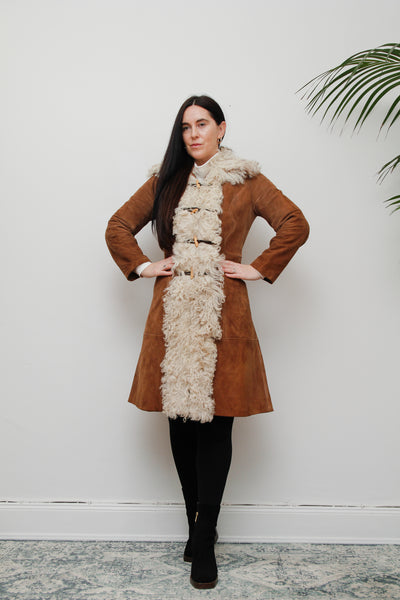 1970's Mongolian Curly Lamb Sheepskin Suede Coat