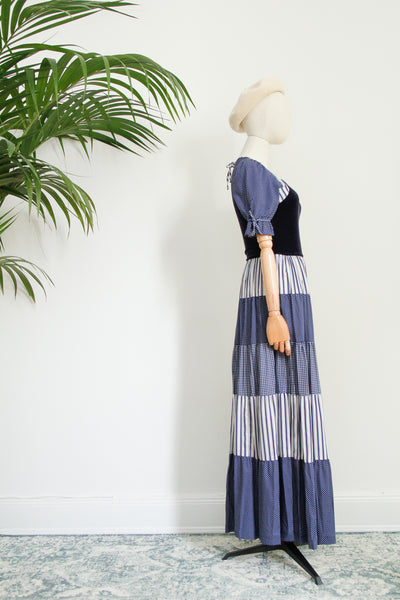 Vintage Prairie Cotton Velvet Maxi Dress