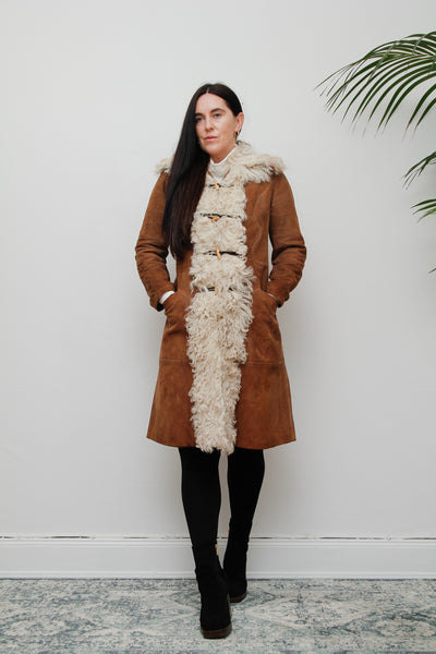 1970's Mongolian Curly Lamb Sheepskin Suede Coat