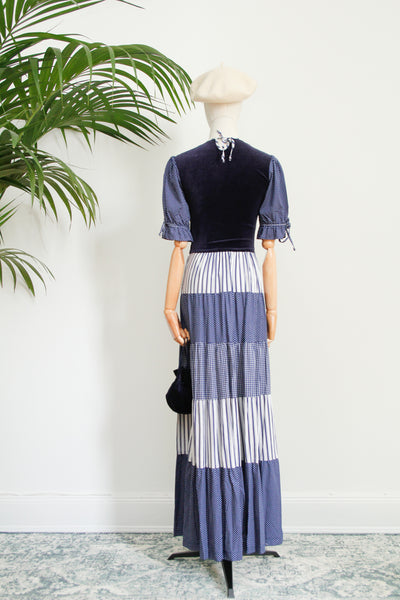 Vintage Prairie Cotton Velvet Maxi Dress