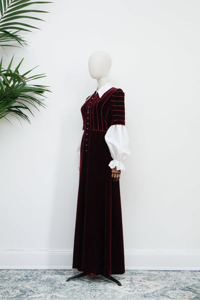 1970's Rare Bishop Sleeve Velvet Maxi Dress